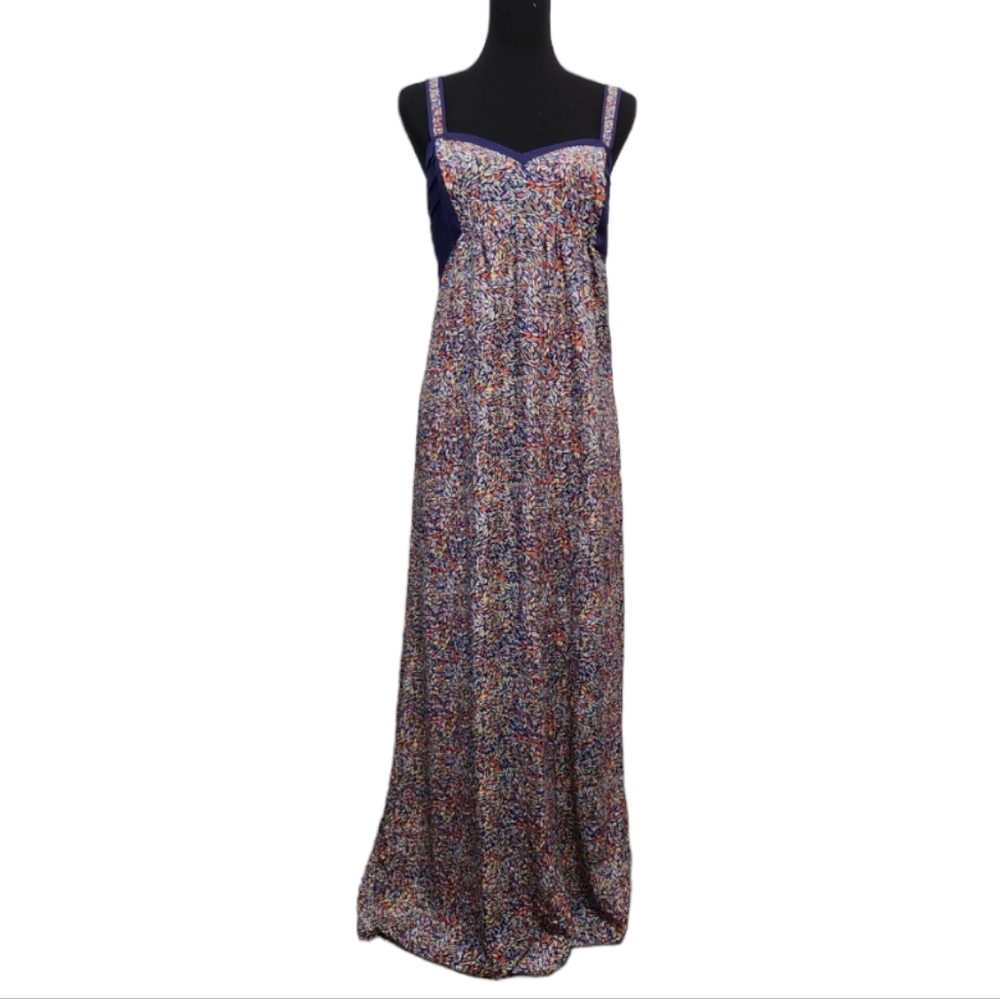BCBGeneration Floor Length Novelty Watercolor Art Print Button Back Maxi Dress